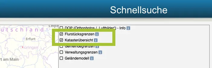 Schnellsuche Geoportal Flurstück finden